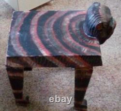 Vintage Mexican Folk Art Hand Carved & Painted Wooden Baboon BenchRARE