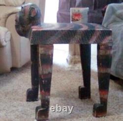 Vintage Mexican Folk Art Hand Carved & Painted Wooden Baboon BenchRARE