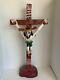 Vintage Mexican Folk Art Primitive 25 Tall Wood Carved Crucifix, Jesus, Cross
