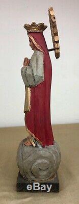 Vintage Mexican Folk Art Santo Wood Statue Figure Carved Saint Religious