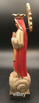 Vintage Mexican Folk Art Santo Wood Statue Figure Carved Saint Religious