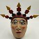 Vintage Mexican Folk Art Woman With Candle Headress Wooden Carved Mask