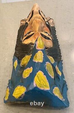 Vintage Mexican Guerrero Folk Art Carved Wood Man With Two Animals Dance Mask 19