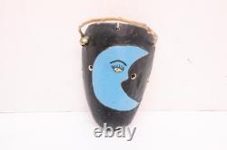 Vintage Mexican Mask Carved Painted Wood Blue Moon Face Mask Guerrero Folk Art