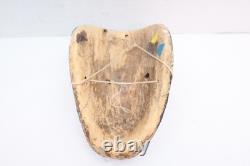 Vintage Mexican Mask Carved Painted Wood Blue Moon Face Mask Guerrero Folk Art