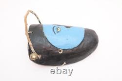 Vintage Mexican Mask Carved Painted Wood Blue Moon Face Mask Guerrero Folk Art