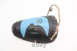 Vintage Mexican Mask Carved Painted Wood Blue Moon Face Mask Guerrero Folk Art