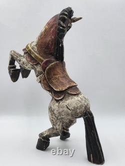 Vintage Mexico Folk Art Rearing Horse Hand Carved & Painted Wood Sculpture Read