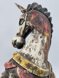 Vintage Mexico Folk Art Rearing Horse Hand Carved & Painted Wood Sculpture Read