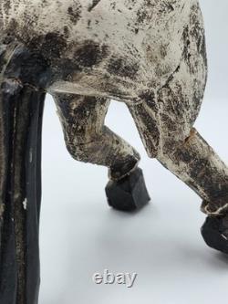 Vintage Mexico Folk Art Rearing Horse Hand Carved & Painted Wood Sculpture Read