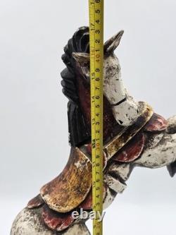 Vintage Mexico Folk Art Rearing Horse Hand Carved & Painted Wood Sculpture Read