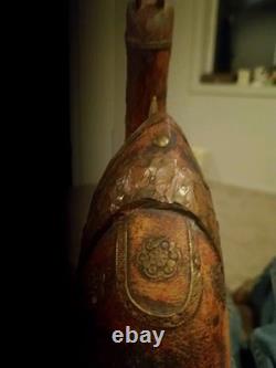 Vintage Mid-Century Indian Carved Wood Camel Statue Brass Copper Inlay Folk Art