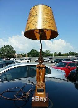 Vintage Mid-century Modern Modernism Folk Art Wood Carving Lamp Light Decorate