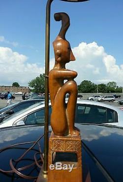 Vintage Mid-century Modern Modernism Folk Art Wood Carving Lamp Light Decorate