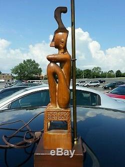 Vintage Mid-century Modern Modernism Folk Art Wood Carving Lamp Light Decorate