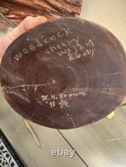 Vintage Mid-late 20th Century Carved Cherry Woodcock On Stand Signed Folk Art