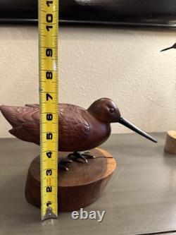Vintage Mid-late 20th Century Carved Cherry Woodcock On Stand Signed Folk Art
