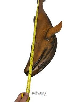 Vintage Nautical Carved Wood Sperm Whale Wall Hang Folk Beach Art Carved 30,5