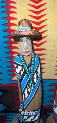 Vintage Navajo Folk Art Couple, Hand Carved & Painted Cottonwood, unsigned
