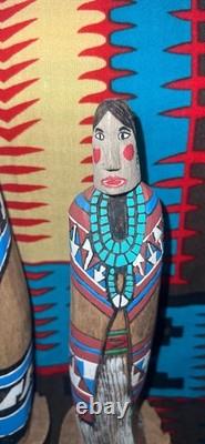 Vintage Navajo Folk Art Couple, Hand Carved & Painted Cottonwood, unsigned