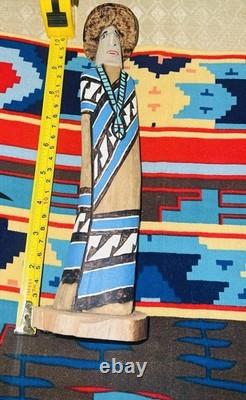 Vintage Navajo Folk Art Couple, Hand Carved & Painted Cottonwood, unsigned