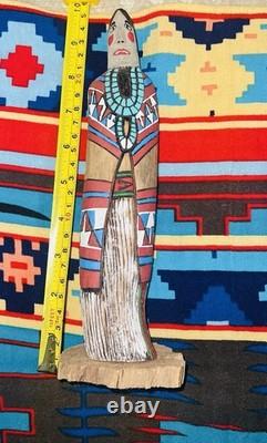 Vintage Navajo Folk Art Couple, Hand Carved & Painted Cottonwood, unsigned