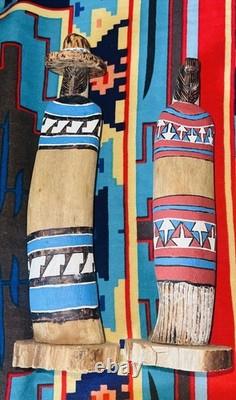 Vintage Navajo Folk Art Couple, Hand Carved & Painted Cottonwood, unsigned