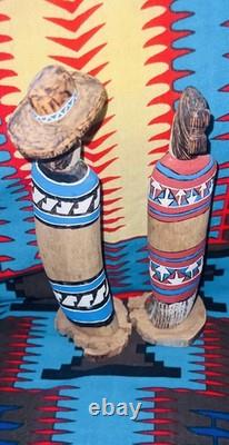 Vintage Navajo Folk Art Couple, Hand Carved & Painted Cottonwood, unsigned