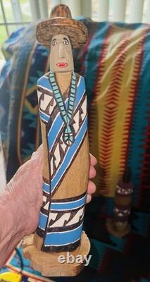 Vintage Navajo Folk Art Couple, Hand Carved & Painted Cottonwood, unsigned