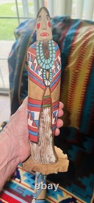 Vintage Navajo Folk Art Couple, Hand Carved & Painted Cottonwood, unsigned
