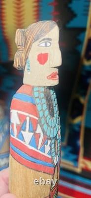 Vintage Navajo Folk Art Couple, Hand Carved & Painted Cottonwood, unsigned
