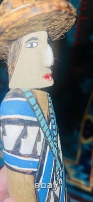Vintage Navajo Folk Art Couple, Hand Carved & Painted Cottonwood, unsigned
