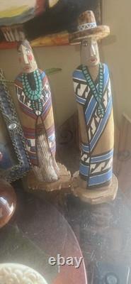 Vintage Navajo Folk Art Couple, Hand Carved & Painted Cottonwood, unsigned