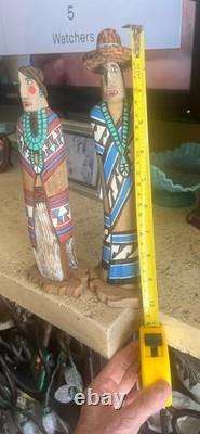 Vintage Navajo Folk Art Couple, Hand Carved & Painted Cottonwood, unsigned