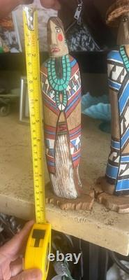 Vintage Navajo Folk Art Couple, Hand Carved & Painted Cottonwood, unsigned