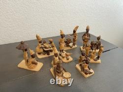 Vintage Nigerian Wood Carvings Figurines Folk Art 8 Pieces Hand Carved