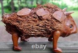 Vintage OUTSIDER FOLK ART Wood Root Sculpture PORCUPINE Hand Carved Signed BEAN