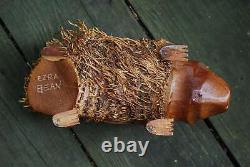 Vintage OUTSIDER FOLK ART Wood Root Sculpture PORCUPINE Hand Carved Signed BEAN