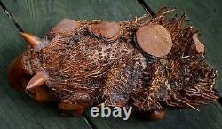 Vintage OUTSIDER FOLK ART Wood Root Sculpture PORCUPINE Hand Carved Signed BEAN