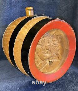 Vintage Oak Wood Folk Art Carved Barrel Keg Germany 9x7.5