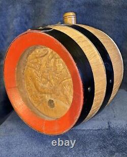 Vintage Oak Wood Folk Art Carved Barrel Keg Germany 9x7.5