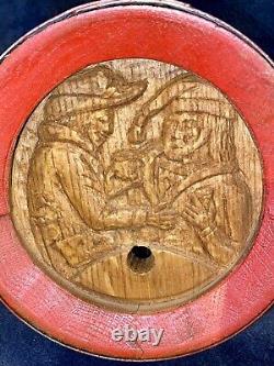 Vintage Oak Wood Folk Art Carved Barrel Keg Germany 9x7.5