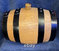 Vintage Oak Wood Folk Art Carved Barrel Keg Germany 9x7.5