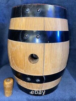 Vintage Oak Wood Folk Art Carved Barrel Keg Germany 9x7.5
