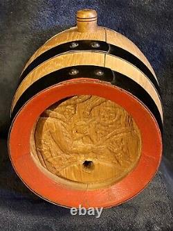 Vintage Oak Wood Folk Art Carved Barrel Keg Germany 9x7.5