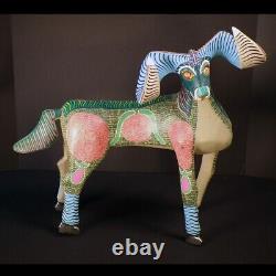 Vintage Oaxacan Alebrije Wood Carving of a Ram. Artist Signed Antonia Mandarain