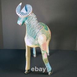 Vintage Oaxacan Alebrije Wood Carving of a Ram. Artist Signed Antonia Mandarain