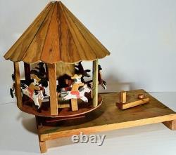 Vintage Oaxacan Wood Carousel Horses Cowboys Folk Art Merry-go-round-stunning