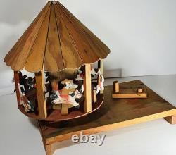 Vintage Oaxacan Wood Carousel Horses Cowboys Folk Art Merry-go-round-stunning