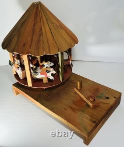 Vintage Oaxacan Wood Carousel Horses Cowboys Folk Art Merry-go-round-stunning